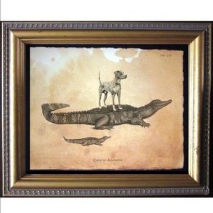 Catahoula Dog on Alligator Art Print Tea Stained